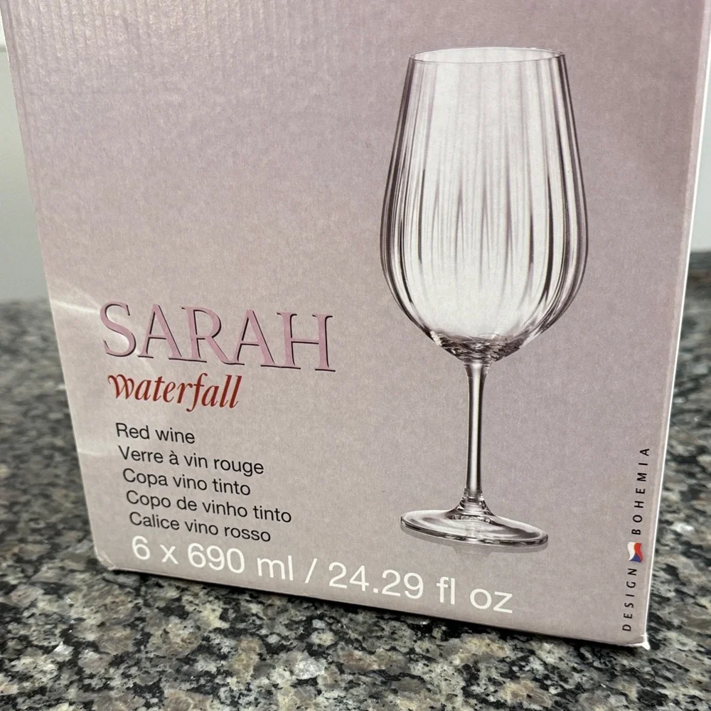 Sarah Waterfall Wine Glass Set - 6  Crystal NEW